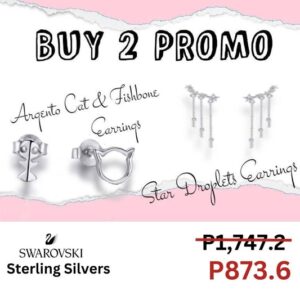 Argento Cat & Fishbone Earrings & Star Droplets Earrings Swarovski Sterling Silver