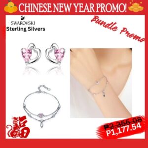 Pink Heart Love Set Earrings and Chain Bracelet Swarovski Sterling Silver