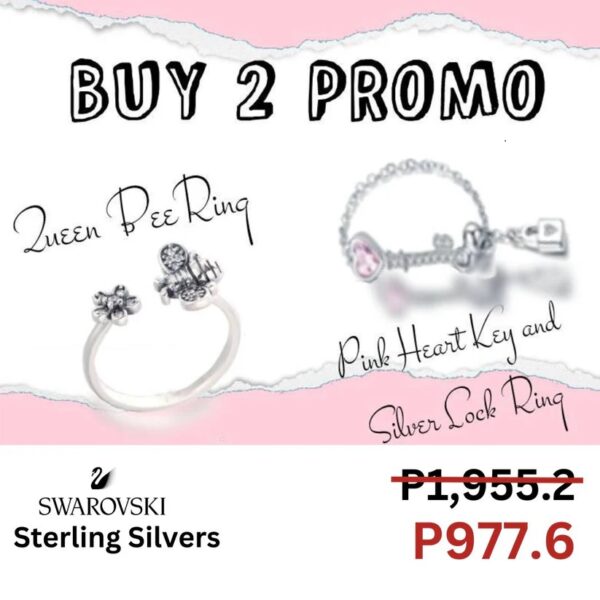 Queen Bee & Pink Heart Key and Silver Lock Ring Swarovski Sterling Silver