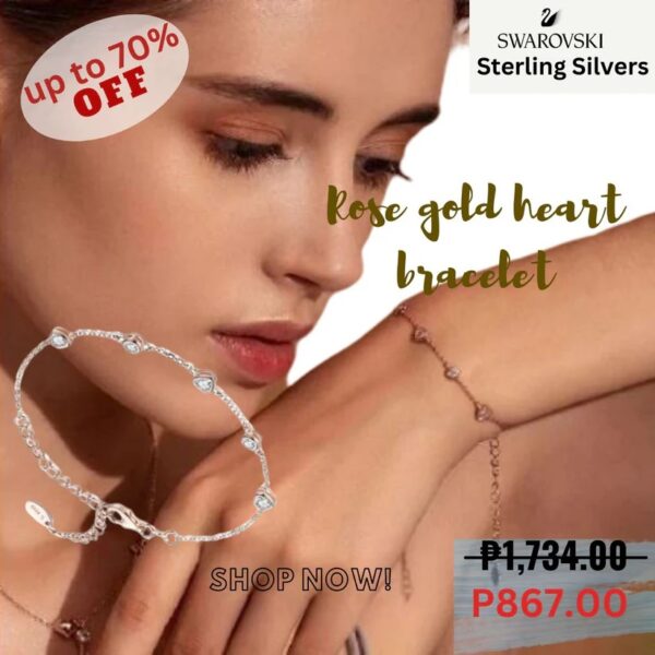 Swarovski Sterling Silver Rose Gold Heart Bracelet
