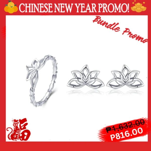 Serene Lotus Duo Ring and Earrings Swarovski Sterling Silver