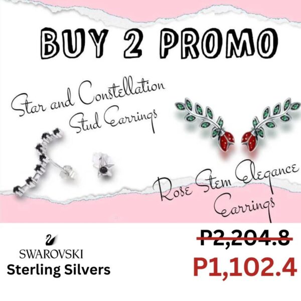Star and Constellation Stud Earrings & Rose Stem Elegance Earrings Swarovski Sterling Silver