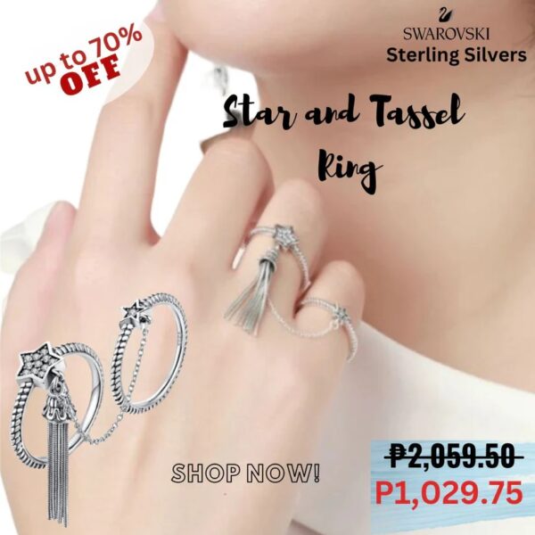 Star and Tassel Ring Swarovski Sterling Silver