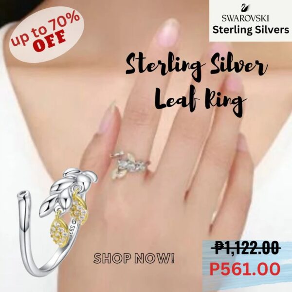 Sterling Silver Leaf Ring Swarovski Sterling Silver