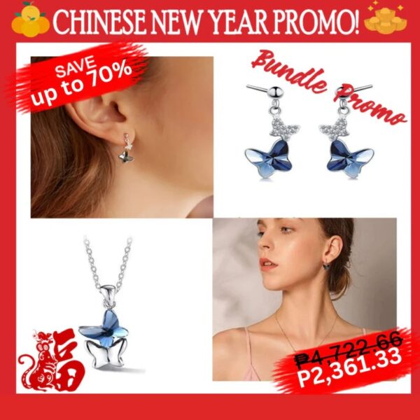 Swarovski Blue Butterfly Duo Earrings and Necklace Swarovski Sterling Silver
