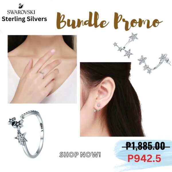 Swarovski Sterling Silver Twinkling Star Duo Ring and Earrings